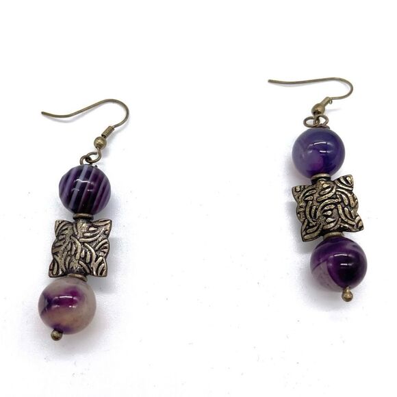 Amethyst Dangle Earrings With Silver Tone Accent - Picture 2 of 3